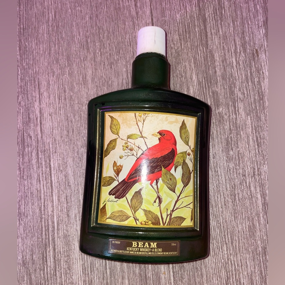 Vintage Jim Beam Decanter Lockhart Bird Painting - WI Liquor Tax Sticker